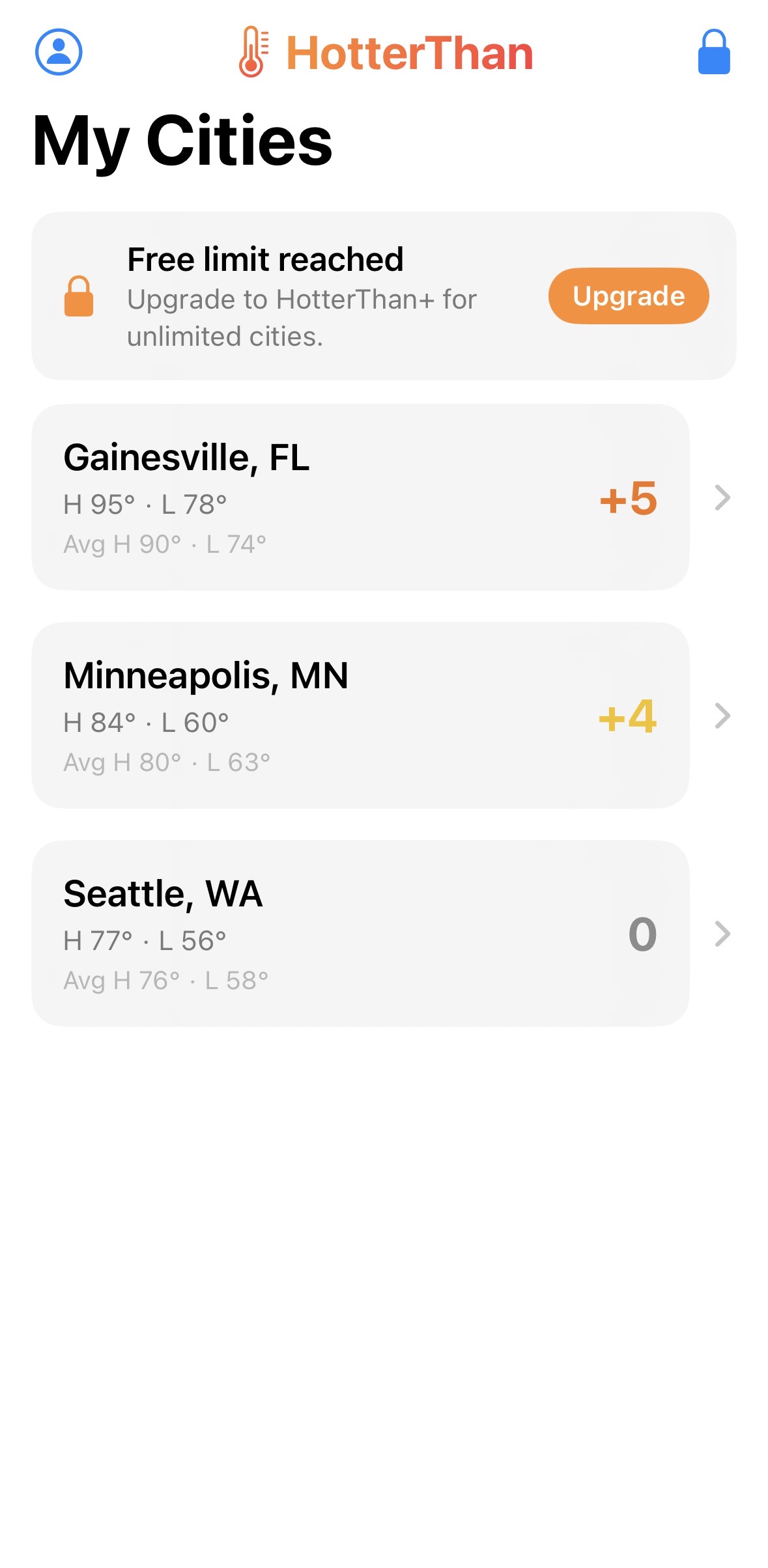 My Cities List Screenshot